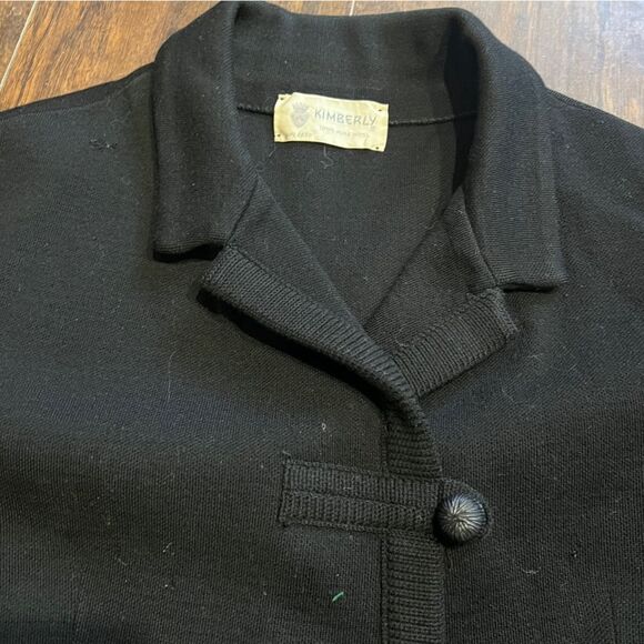 VINTAGE Kimberly 50s 60s Black 100% Pure Wool 3/4 Sleeves Boxy Cardigan M - Picture 3 of 10